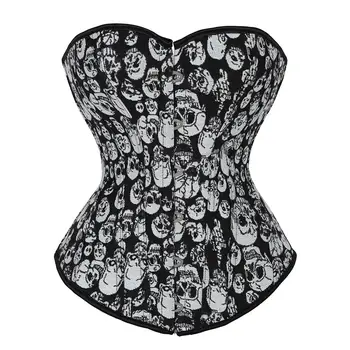 Plus Size Gótico Mulheres do Espartilho E Bustier Sexy Crânio Traje Superior Dançarina Quente Clubwear Camisa de Laço Desossada Lingerie