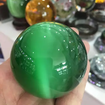 Raras Natural Quartzo verde Olho de Gato Cristal de Cura Bola Esfera 60mm + Suporte 5AAA