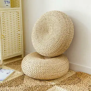1 pc Almofada de Meditação Tatami Almofada Redonda Esteira de Palha Cadeira Almofada do Assento Almofada Redonda Chão Tablemat de estilo Japonês, Dropshipping
