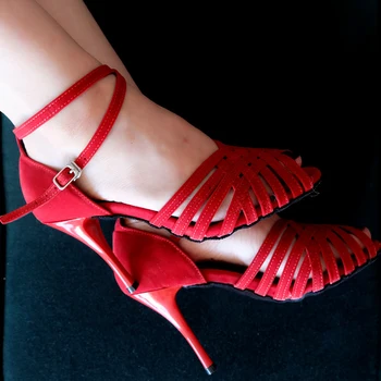 9cm de Metal Calcanhar Vermelho Nubuck Confortável latino Dança Sapatos Para as Mulheres Dedo do pé Aberto Profissionais Salsa Tamanho NOS 4 aos 12 anos