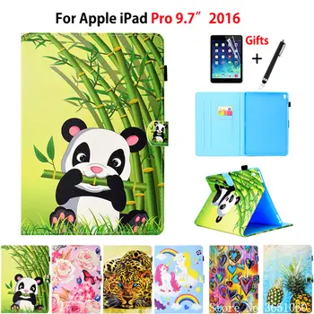 Flor borboleta Case Para Apple iPad Pro 9,7 polegadas de 2016 Lançamento Smart Case Capa de Silicone PU Couro Funda Shell +caneta Stylus+película