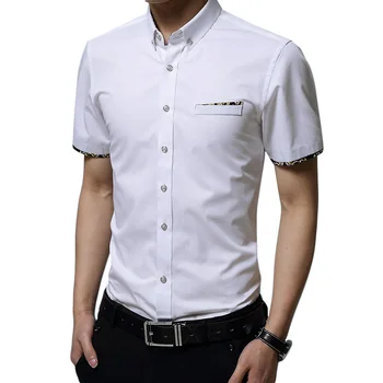 2019 roupas de Marca de Moda masculina verão puro algodão de manga curta, camisas/Masculino de Alta qualidade lapela de Negócios camisa Tops S-5XL