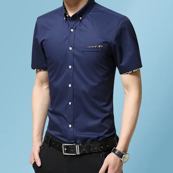 2019 roupas de Marca de Moda masculina verão puro algodão de manga curta, camisas/Masculino de Alta qualidade lapela de Negócios camisa Tops S-5XL