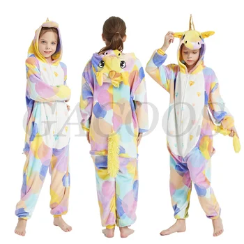 Unicórnio Pijama Filhos Animal Onesie Pijamas De Inverno Panda Lobo Pijamas Para Crianças, Adolescentes Roupa Grande De Meninos Meninas Home Roupas