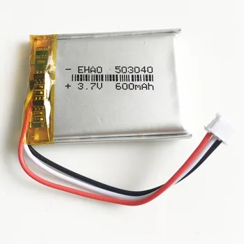 503040 3,7 V 600mAh bateria Recarregável com TJS 1.0 mm 3 pinos conector de Bateria de Polímero de Lítio Para Mp3, DVD, Câmera de GPS bluetooth
