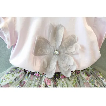 2020 verão de novo meninas conjuntos de vestuário de senhoras flores silvestres T-shirt + floral fio saia do terno de roupas de crianças