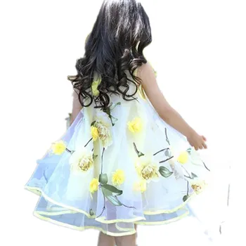 Nova de Verão, as Meninas de Vestido de estampa Floral em Voile de Adolescentes Vestidos para Meninas Miúdos Bonitos Princesa Partido Roupas de Meninas Vestidos 6-15Y