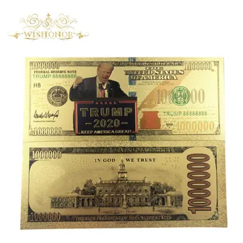 10Pcs/Lot Colorido Ano de 2020 EUA Trump Notas de 100 Dólares Notas em Ouro 24K Chapeado Dinheiro de Papel Para Presentes